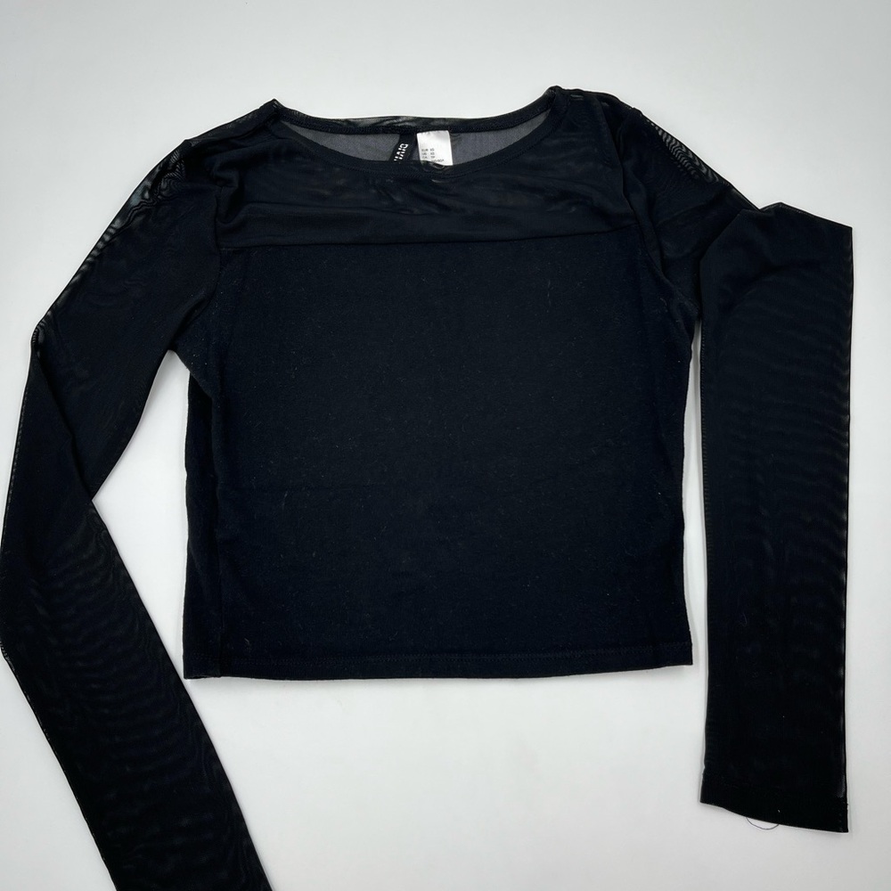 H&M Black Mesh Long Sleeve Crop Top
